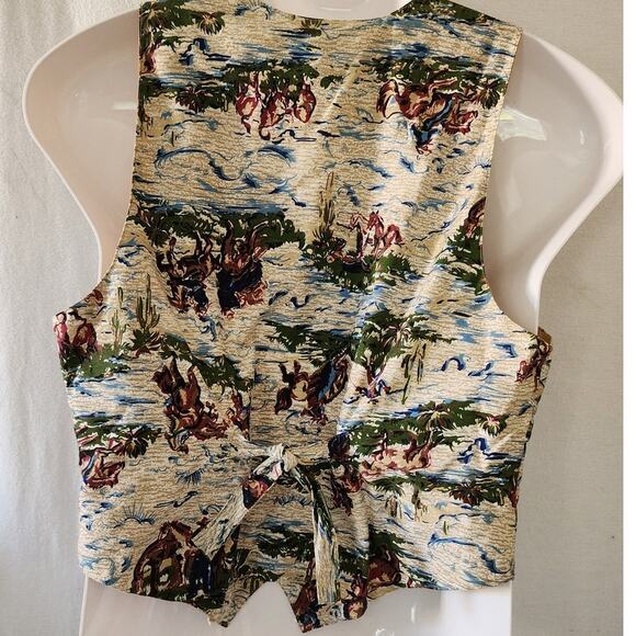 Vtg At Last Basics Cowboy Western Themed Sleeveless Button Down Vest Womens Med - Picture 2 of 7
